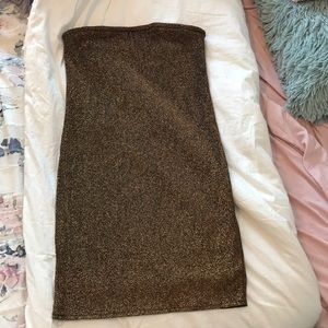 Orange glitter black strapless dress